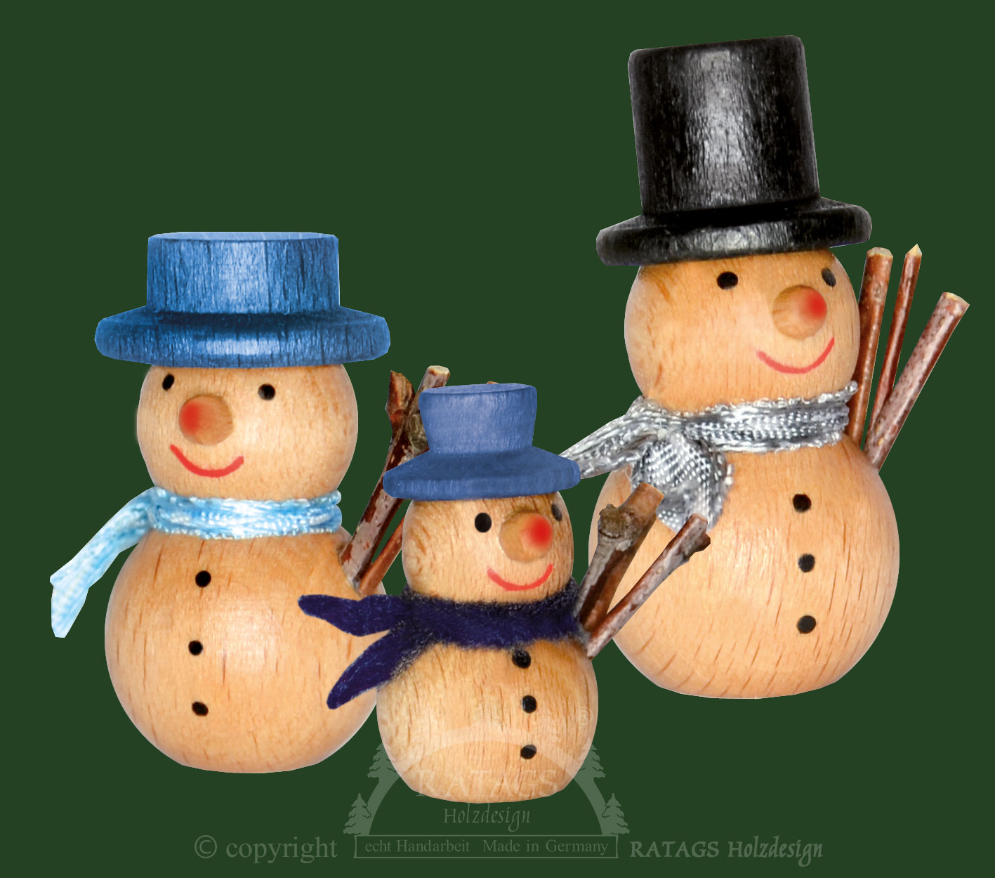 Miniaturfiguren, 3er Set, Schneemänner, blau