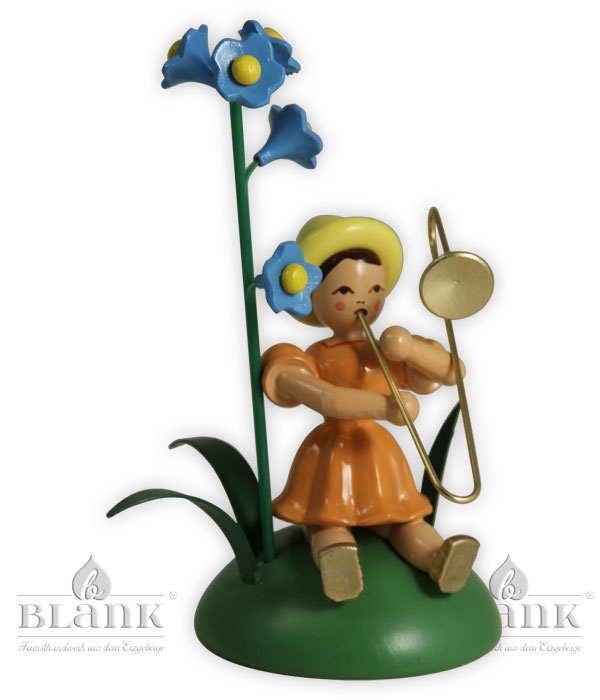 Vergissmeinicht/Zugposaune Blumenkind sitzend