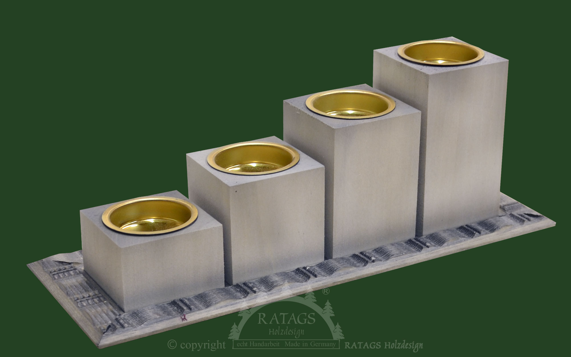 4 tea light holders on ornamental plate, grey