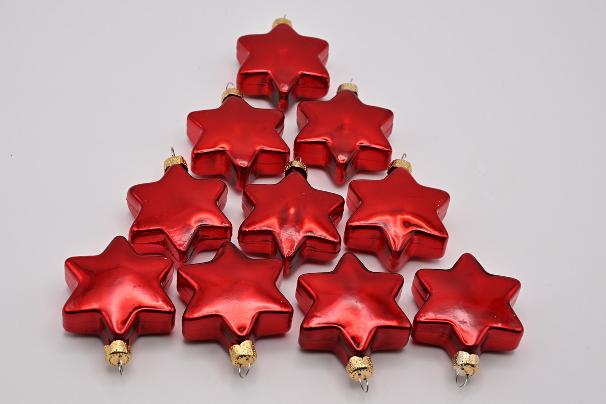 Glass stars, red, 9 pcs. Ø 4 cm