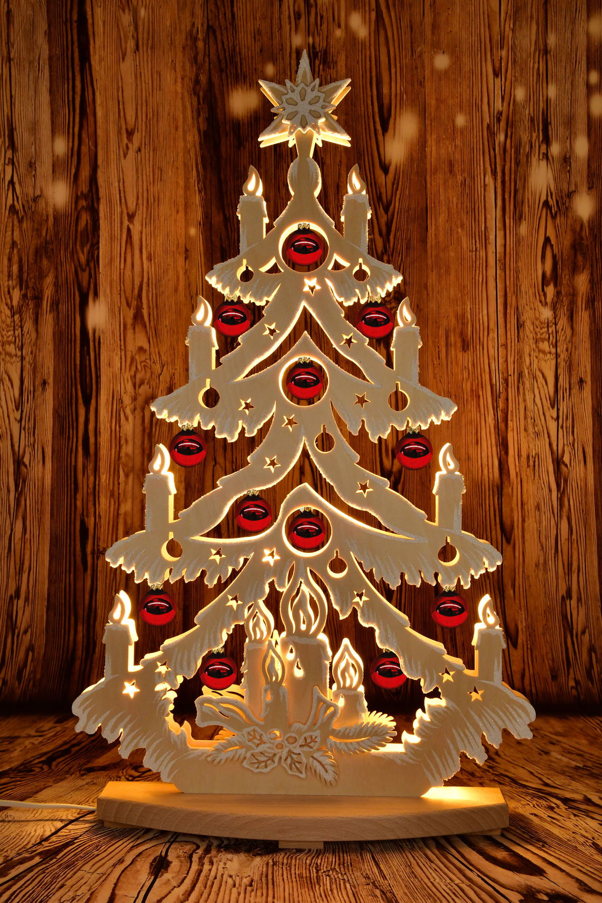 Abeto grande, bolas de árbol, rojo/liso, brillante, escarcha