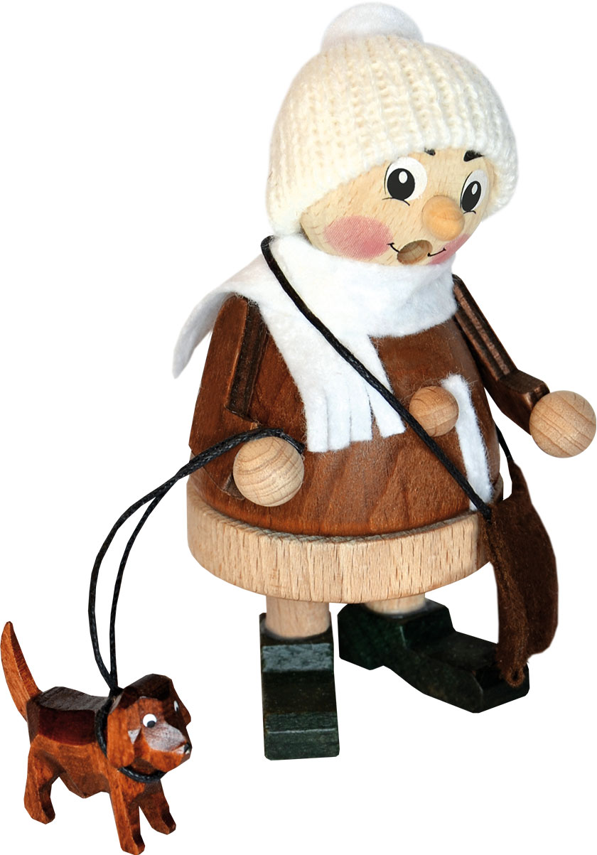 Smoking figurines, winter child with dog