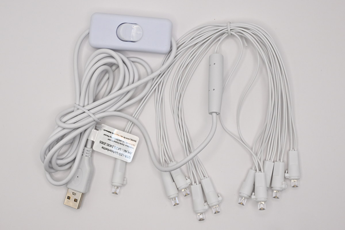 LED USB string of lights, 10-fold HALB-USB with switch, 2 metres