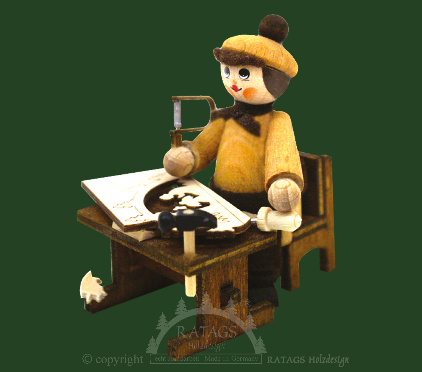 Figur, Schwibbogenbauer mit Tisch, natur Figur, Schwibbogenbauer mit Tisch, natur