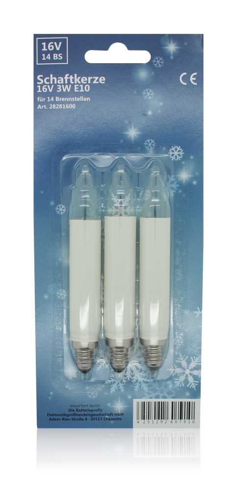 Schaftkerze 16V 3W E10 3er-Blister