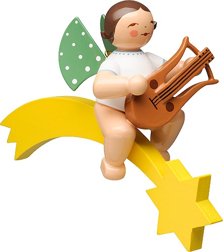 Engel mit Lyra, auf Komet, dunkles Haar