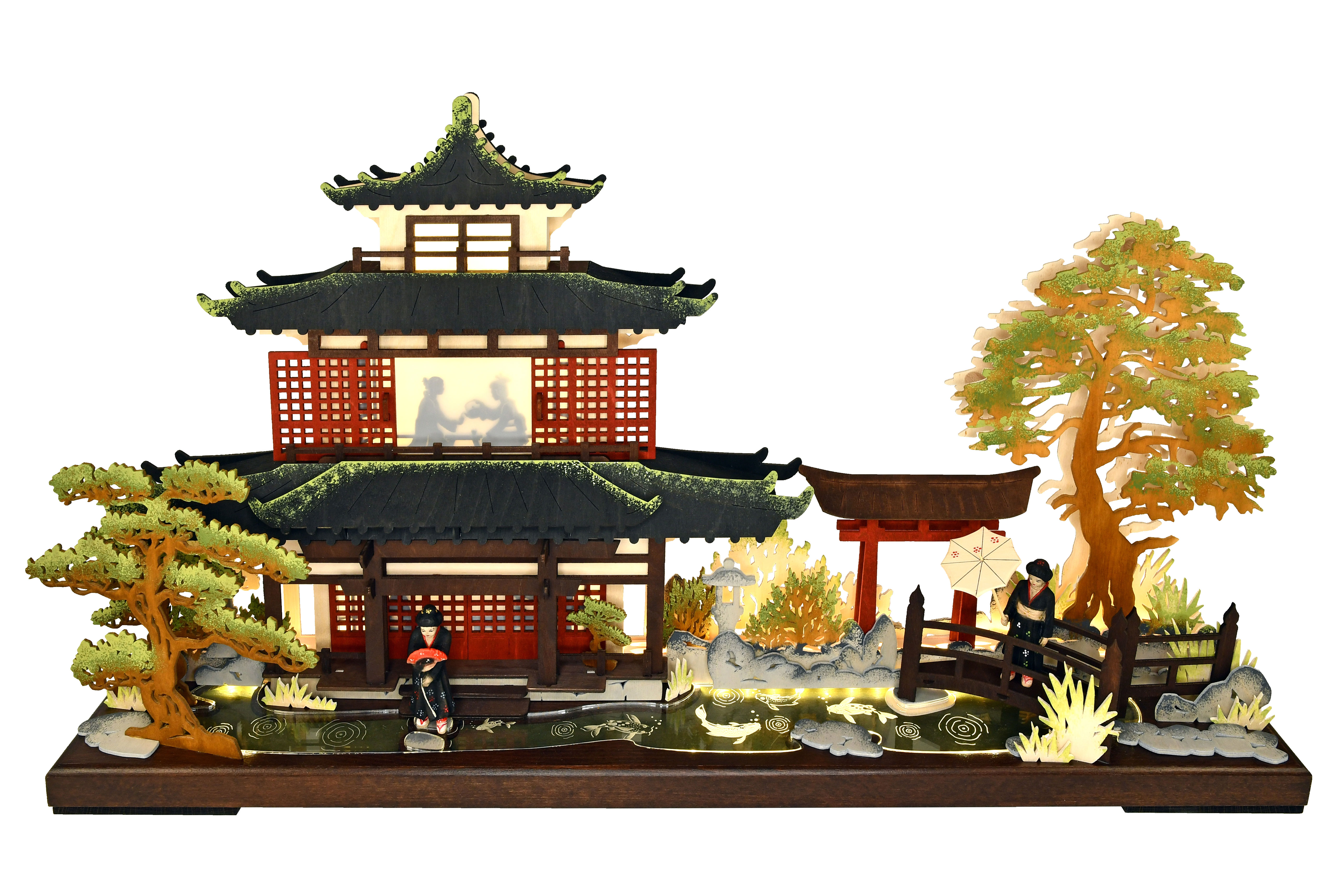 3D Schwibbogen Japan, large, USB, coloured trees, LED strip, acrylic glass