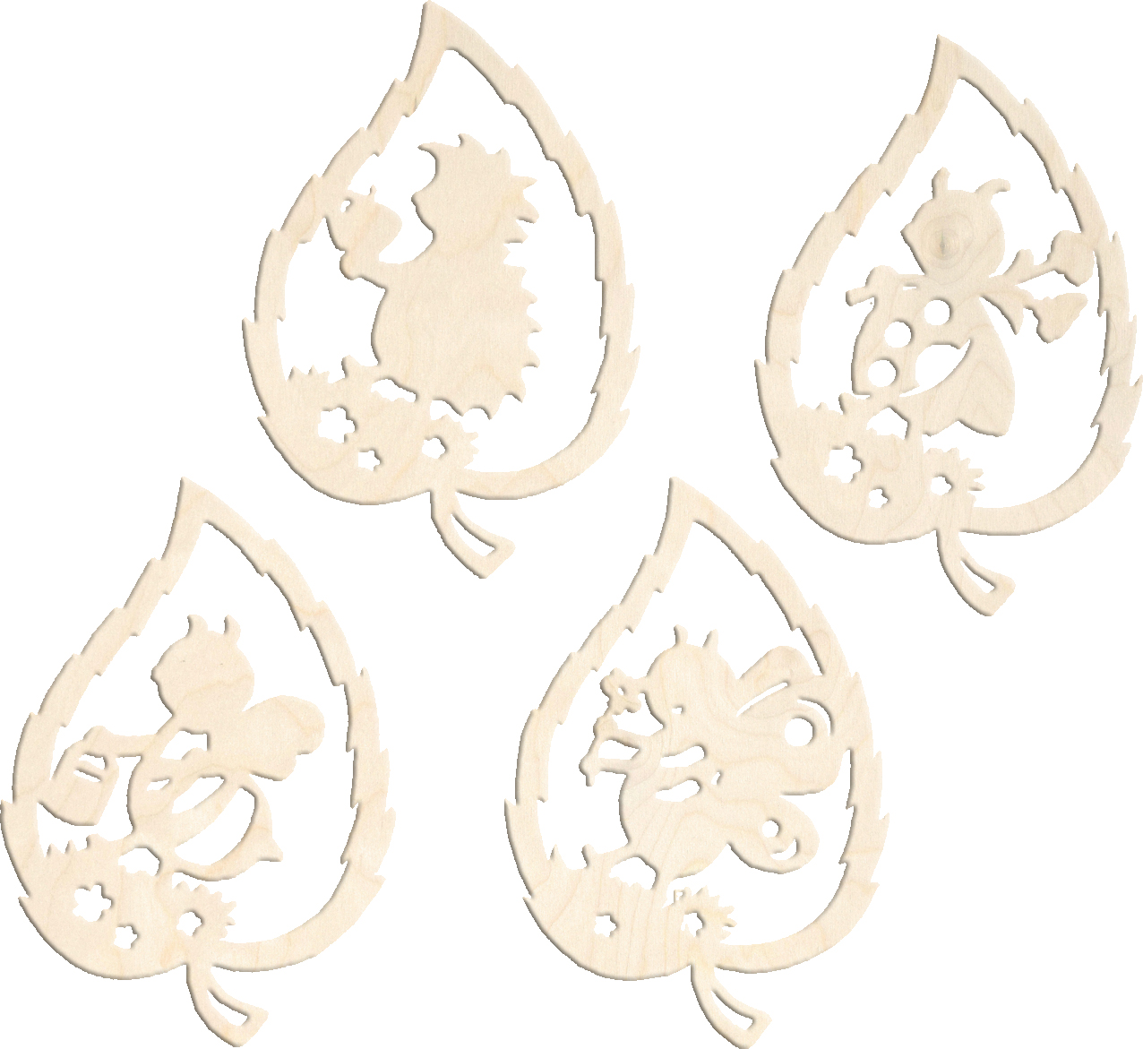 Tree decoration, set of 4, animals in leaves