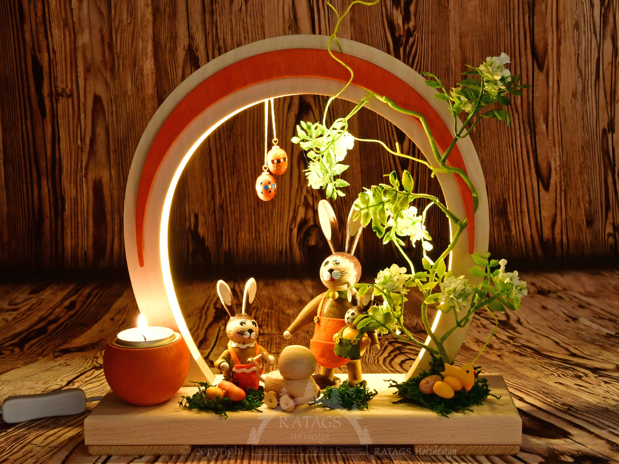 Romantic Easter light, LED, round, orange, half USB, 2.30 m cable