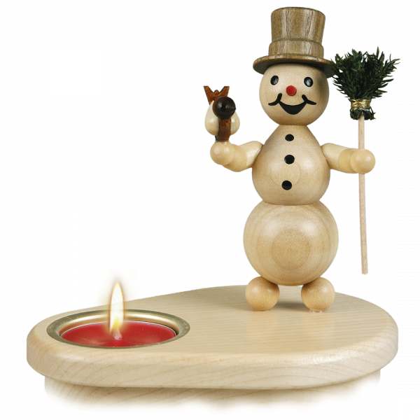 Snowman candle holder "with broom and bird" 1 tea light