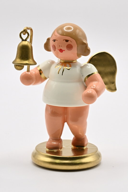 Engel mit Glocke, weiß/gold