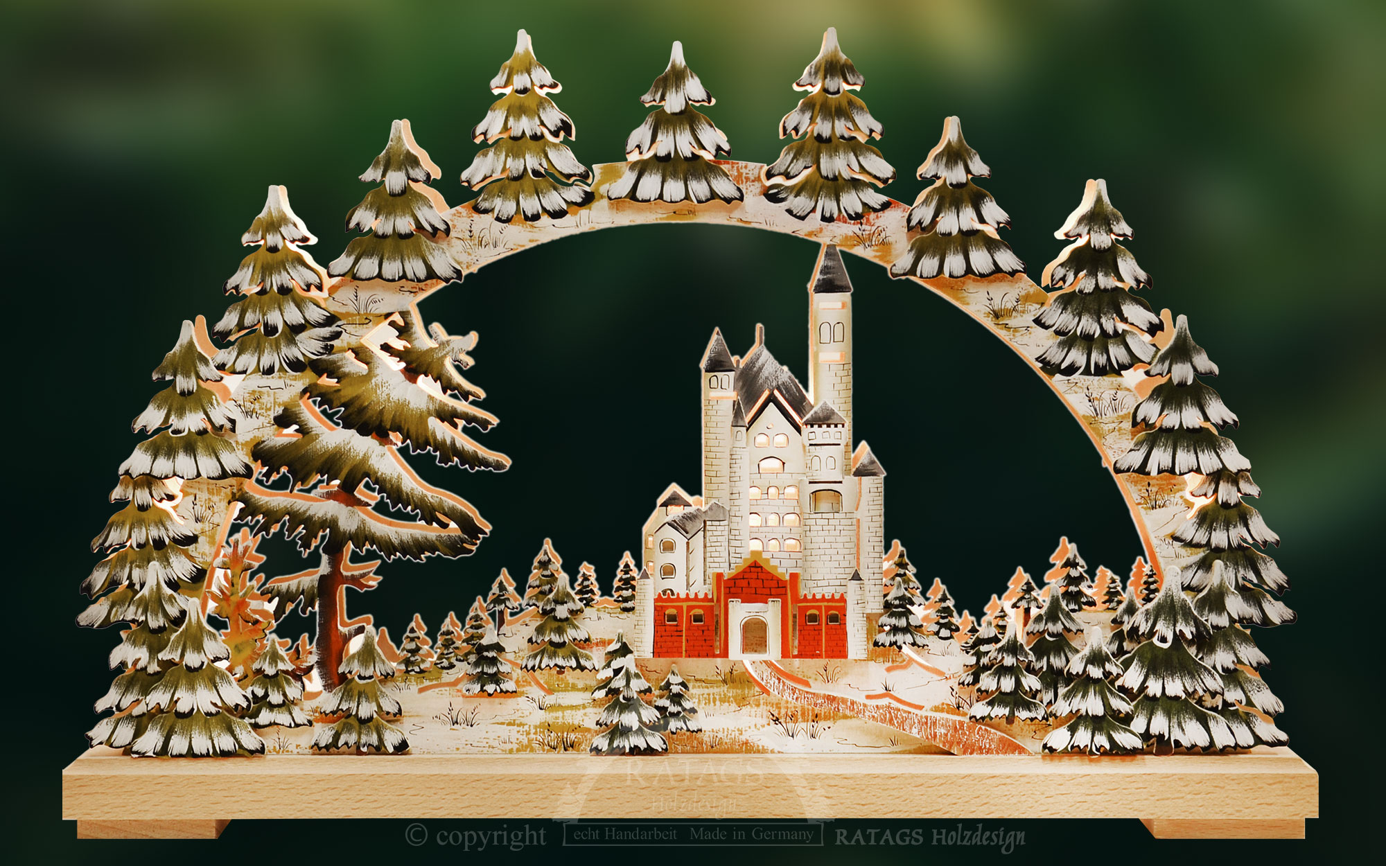Small candle arch, Neuschwanstein, hand-painted winter design