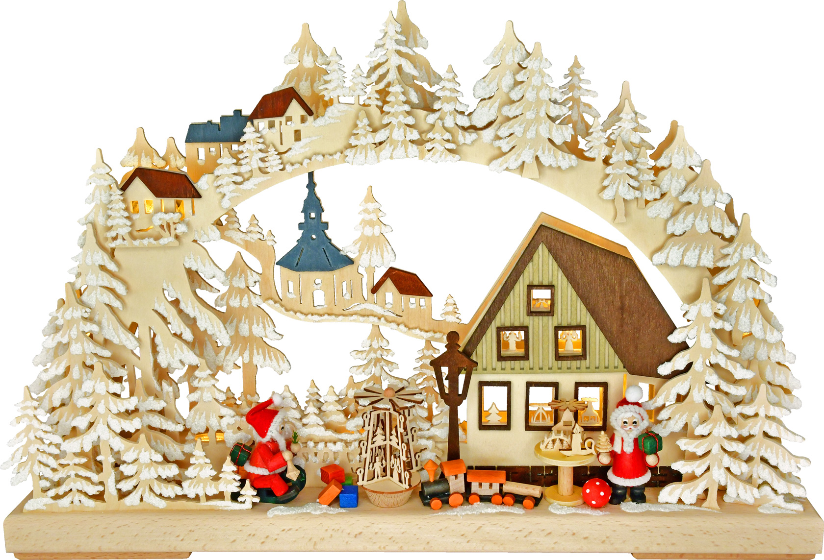 3D-Schwibbogen kl., Weihnachtsmannwerkst Raureif, Voll-USB