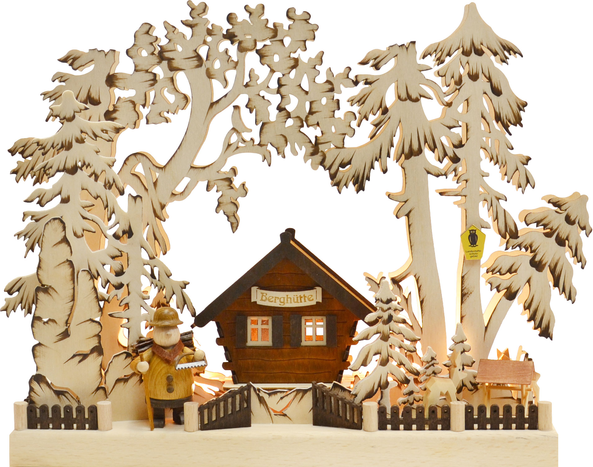 LED candle arch, mountain hut, hand-painted brown