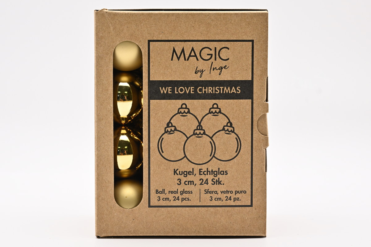 Glass baubles, 3 cm, 24 pcs, gold