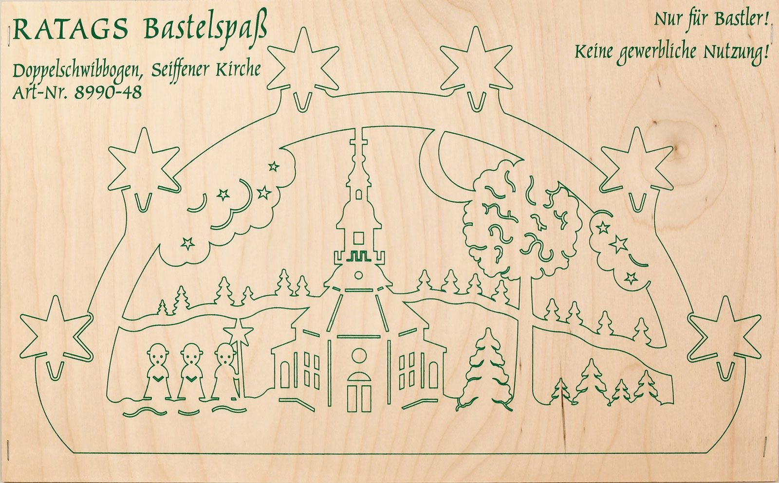 2 Motivsperrholzplatten, Selbstaussägen Schwibbogen, klein, Seiffner Kirche