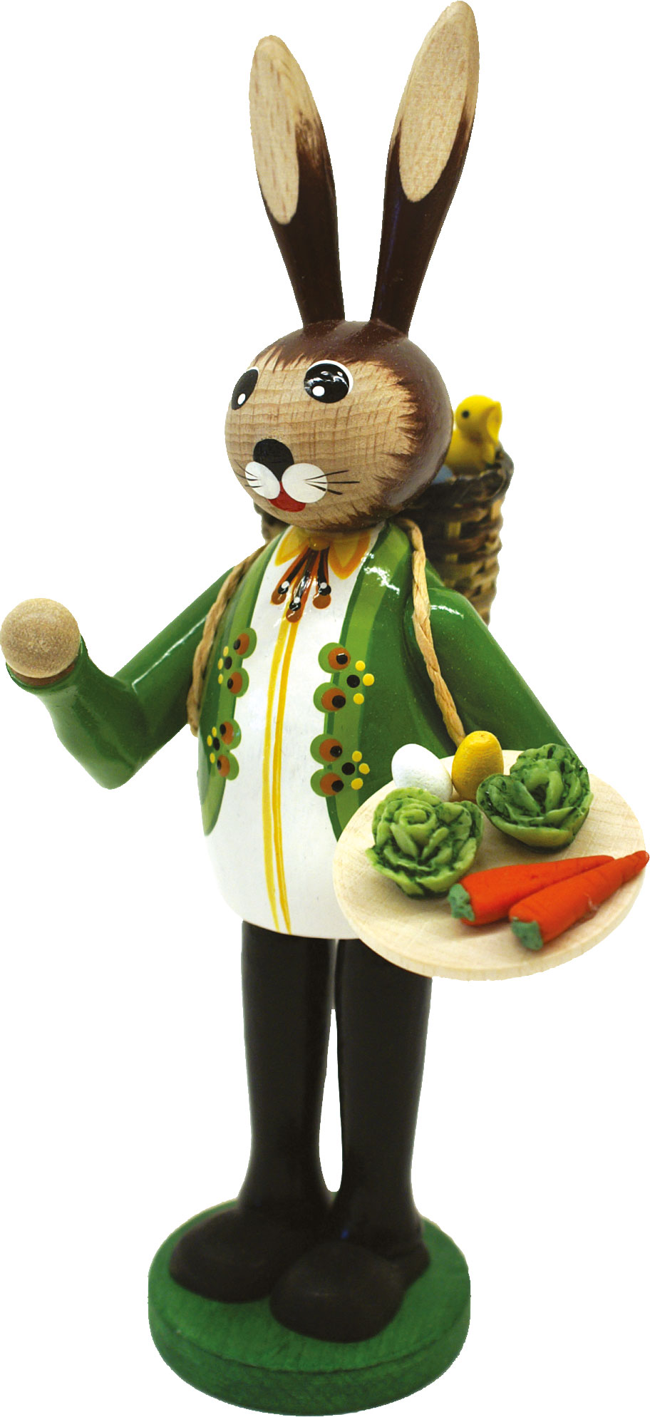 Conejo de Pascua, bandeja verde, cesta