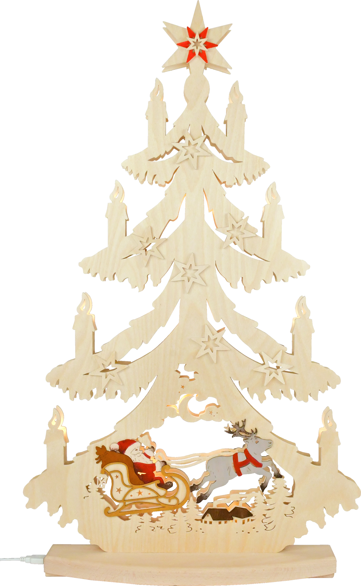 Large fir tree, Father Christmas with reindeer