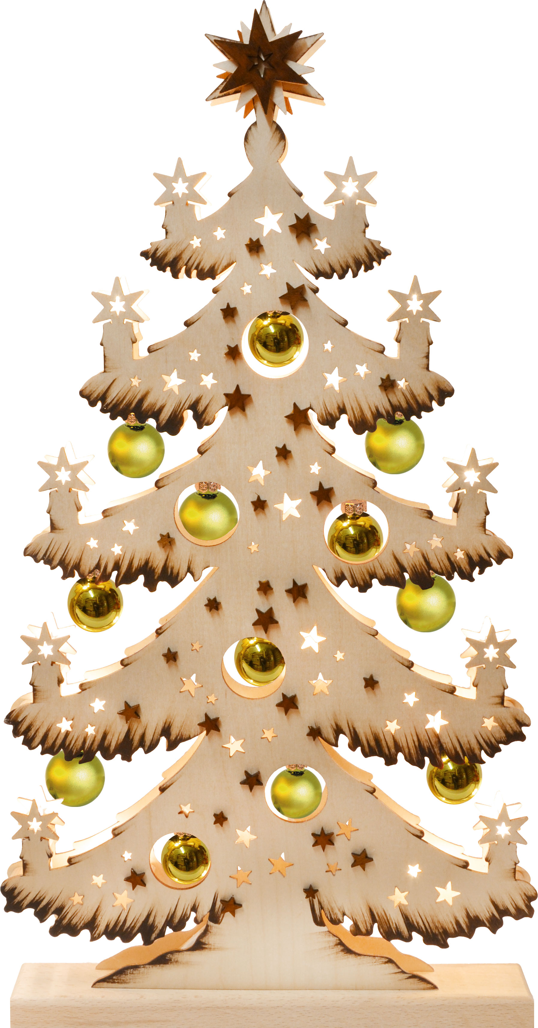 Fir tree, green baubles, hand-painted brown