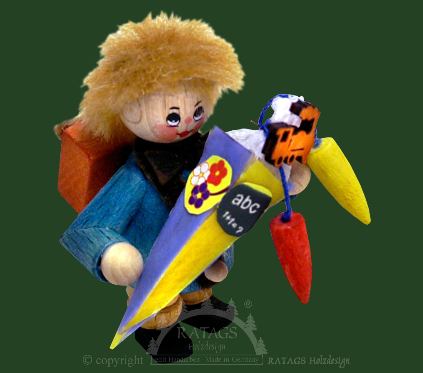 Figure, school starter, blue sugar bag