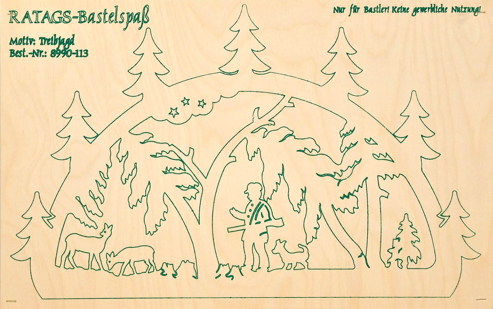 2 Motivsperrholzplatten, klein, Schwibbogen Treibjagd zum Selbstaussägen