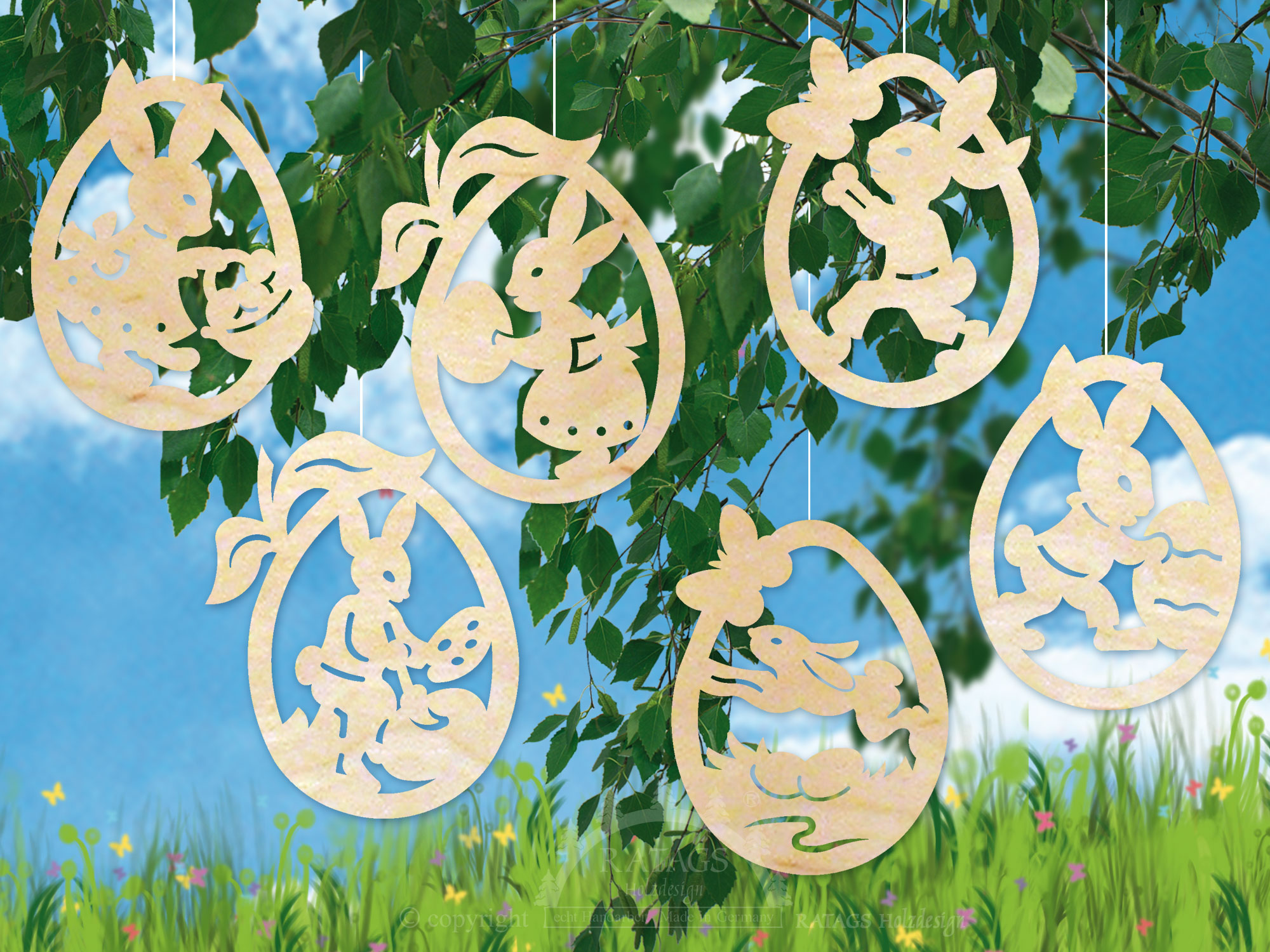 Tree decorations, set of 6, bunnies