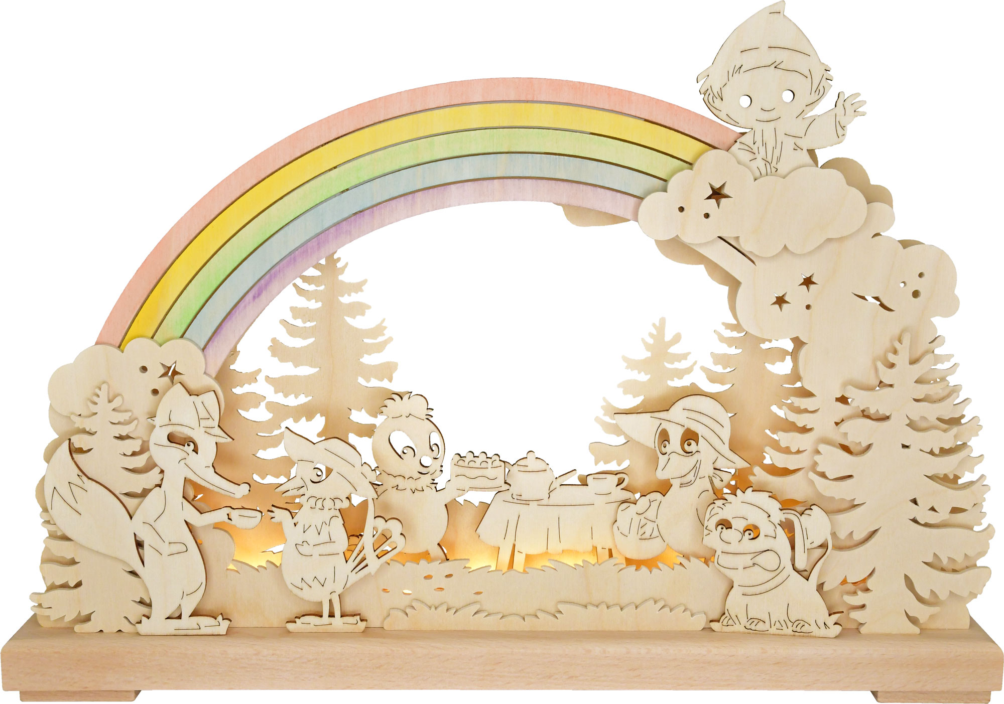 Small 3D LED Schwibbogen, Sandmännchen and friends under the rainbow