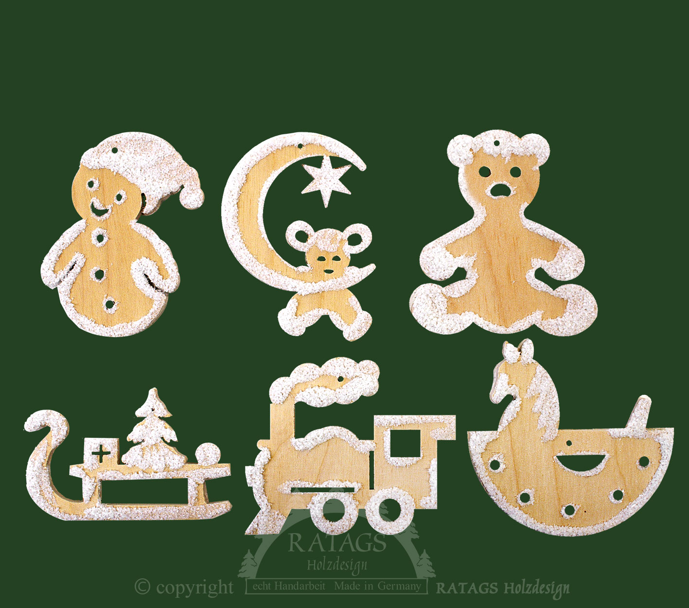 Baumbehang, 6er Set, Weihnachtsmotive, Raureif