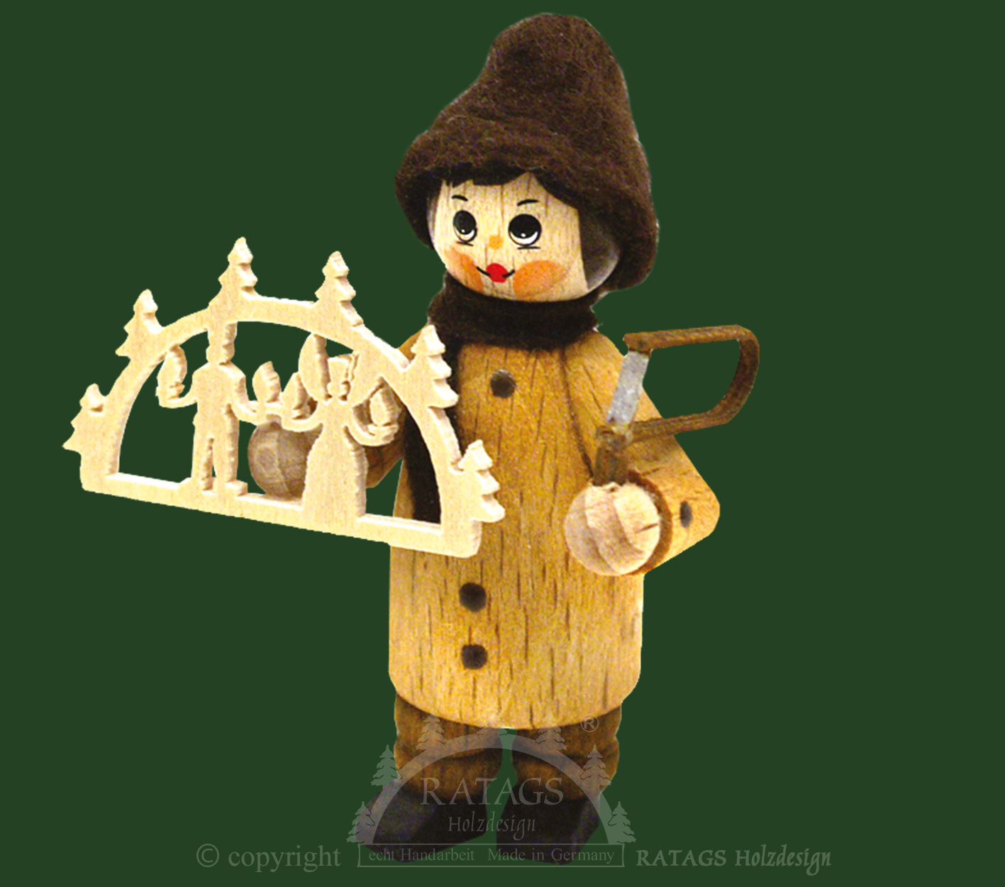 Figur, Schwibbogenbauer stehend, natur, brauner Hut