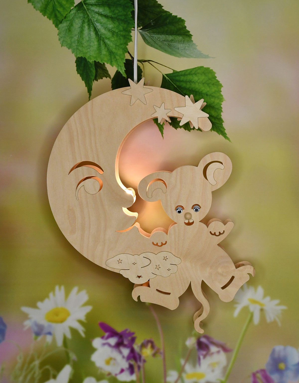 Fensterbild, beleuchtet, Mondmaus