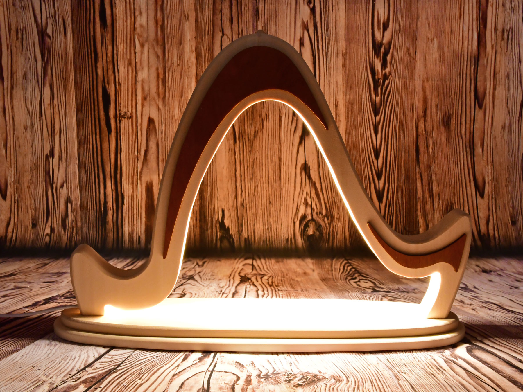 Solid wood arch, unfinished, with LED lighting, size 45 x 30 cm