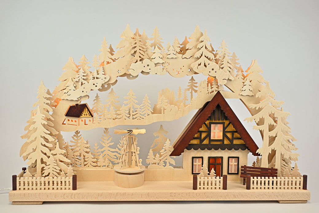 3D-ljusbåge, stor, jul i Erzgebirge med pyramid, utan dekorationer