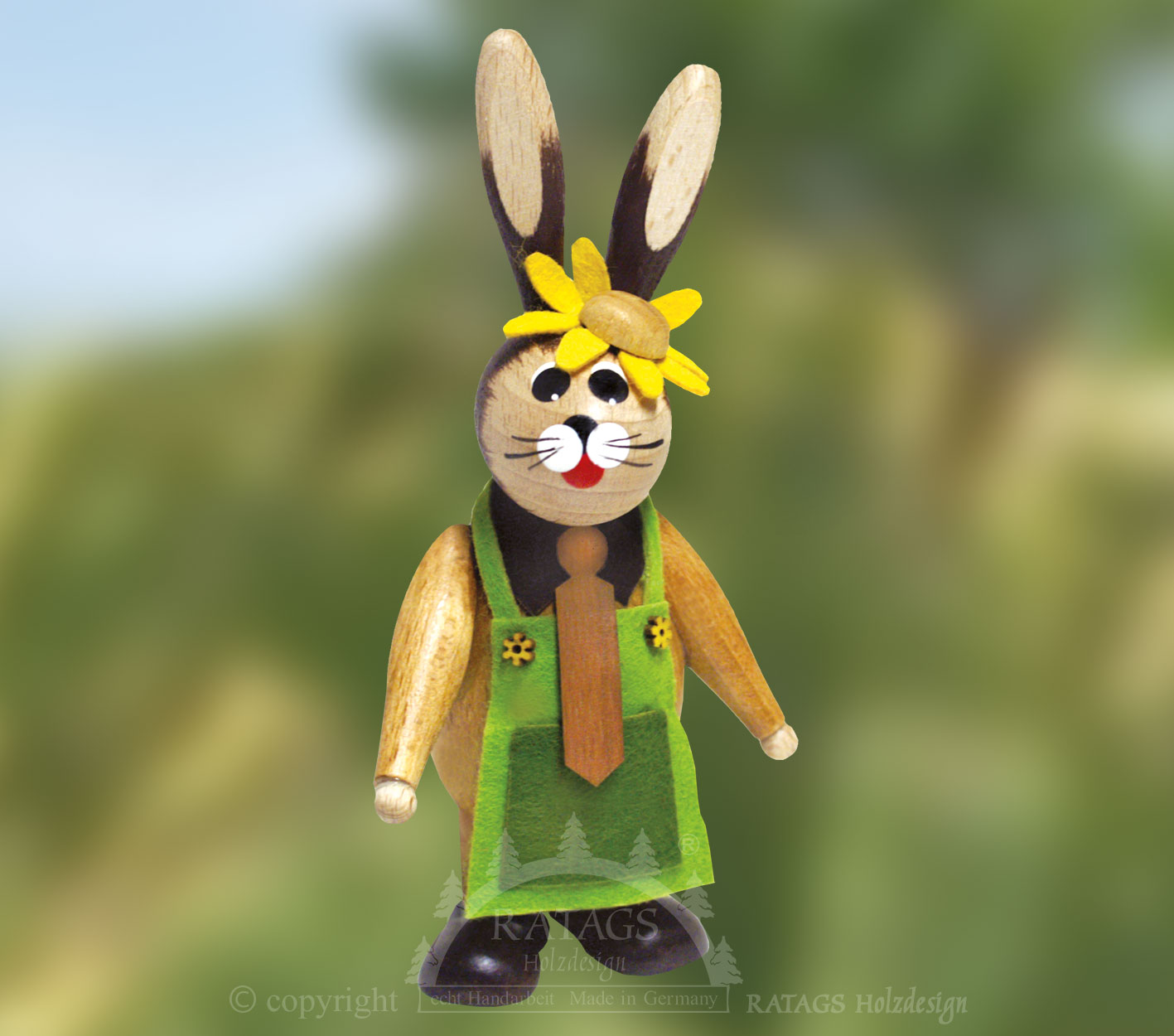 Knuffelhase, grüne Schürze, Krawatte