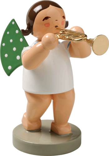 Engel mit Trompete dunkles Haar