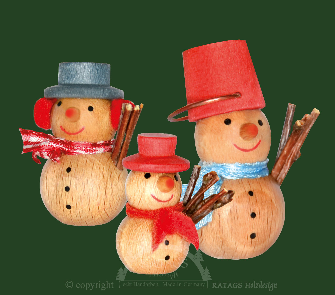 Miniatűr figurák, 3 darabos szett, hóemberek, piros