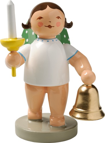 Engel mit Glocke und Kerze dunkles Haar