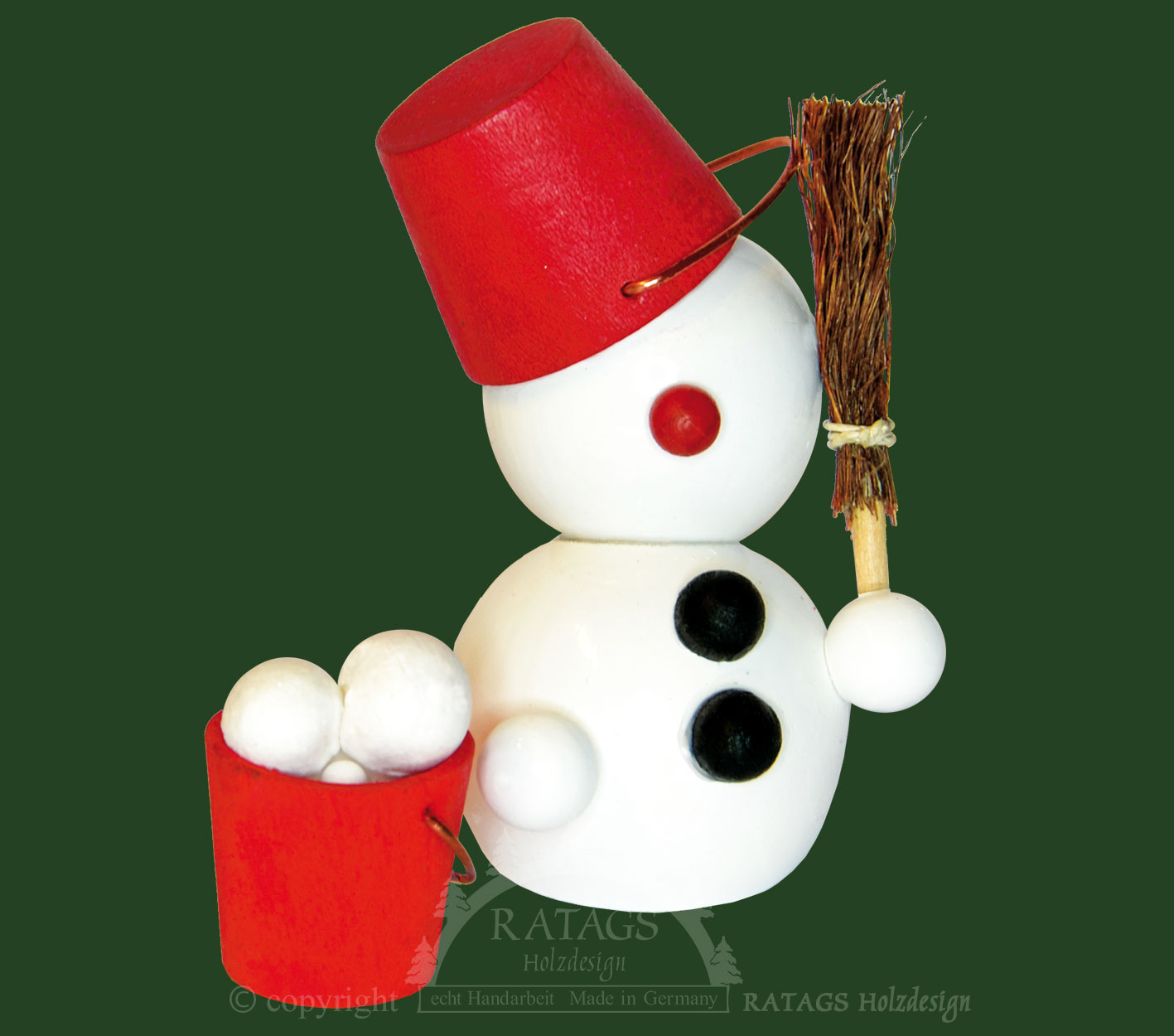 Schneemann-Molli mit Eimer und Besen