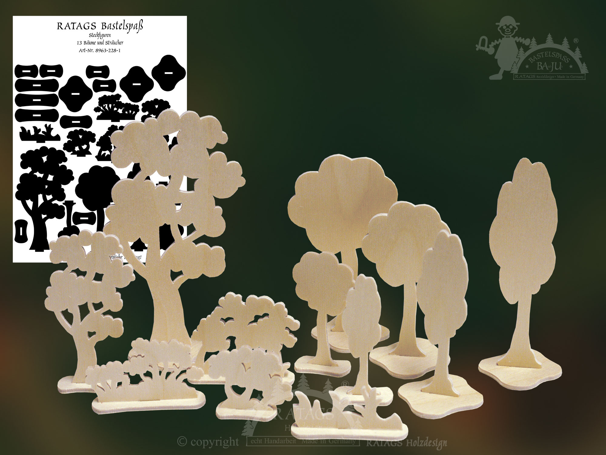 Cut-out figures for crafting, trees, shrubs, for sawing out