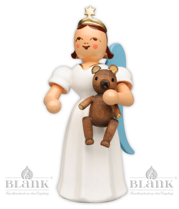 Long-skirted angel with coloured teddy bear