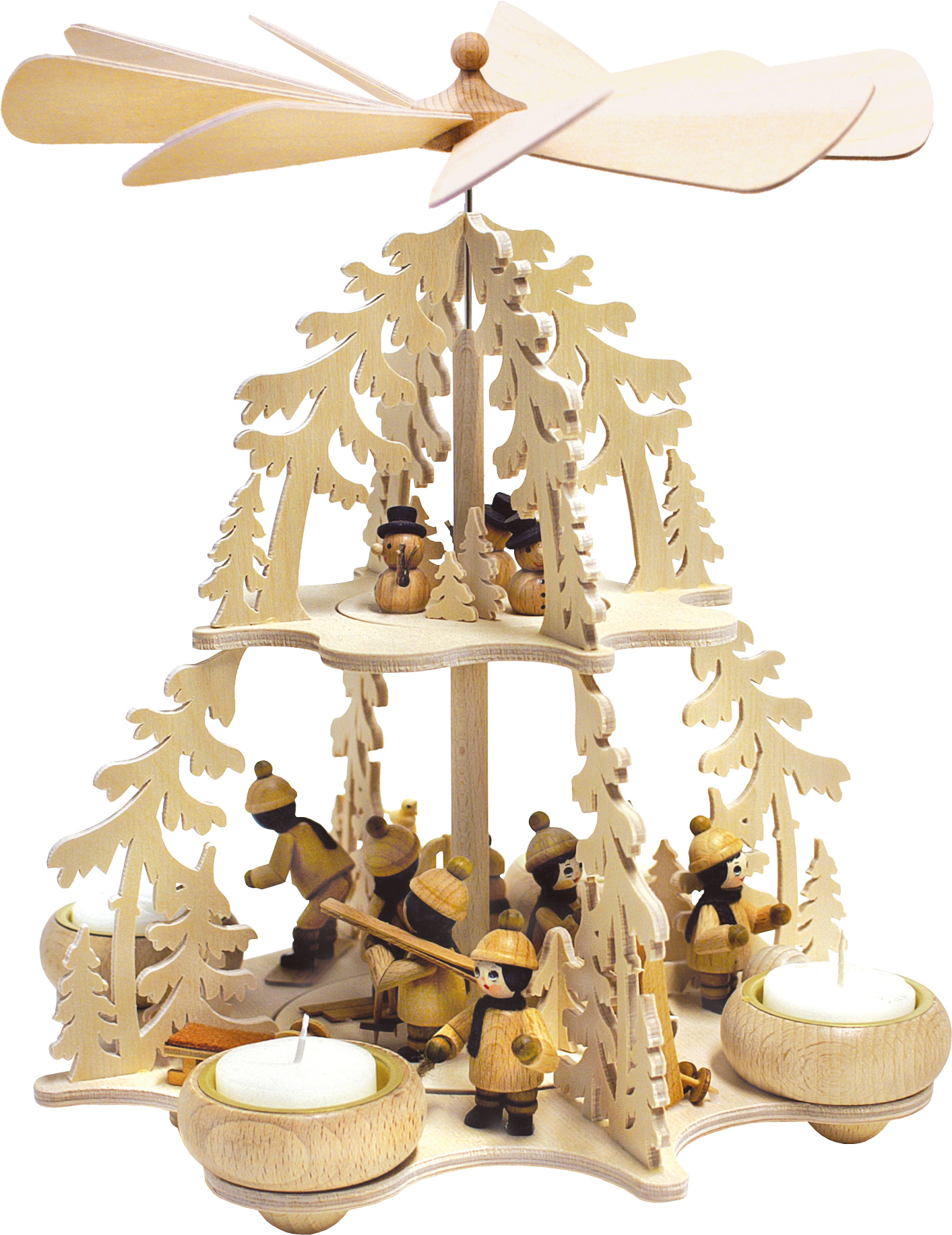 Fir tree forest pyramid with winter children