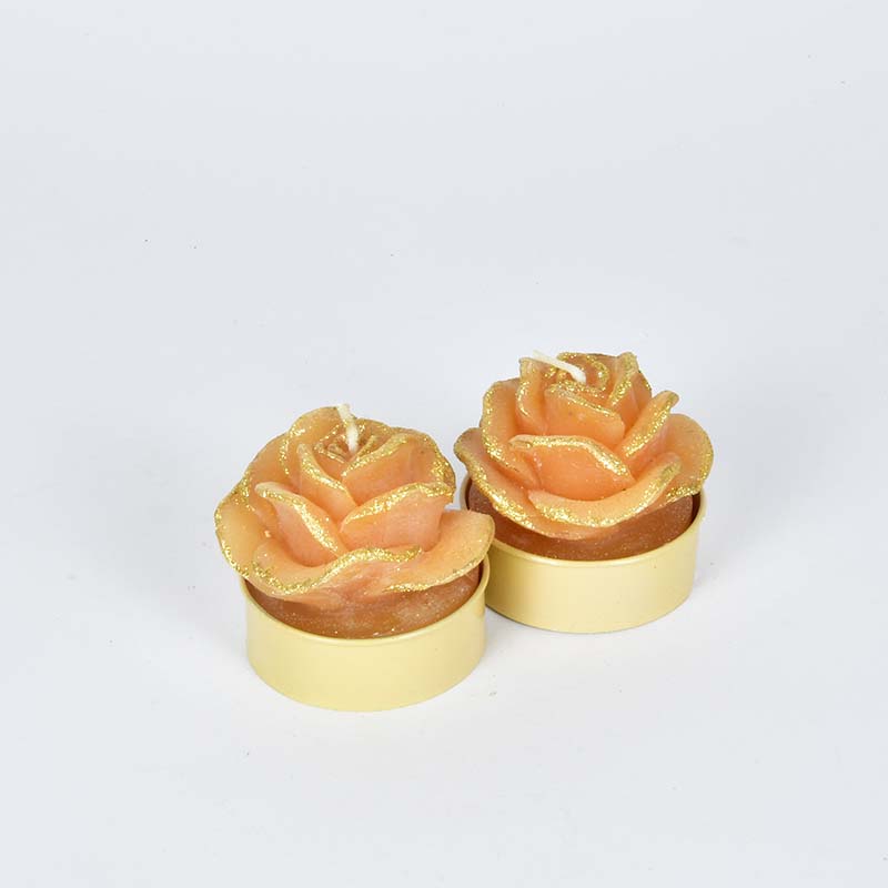 Kerzen 2 Stück Rose mit gold, rose, 6cm