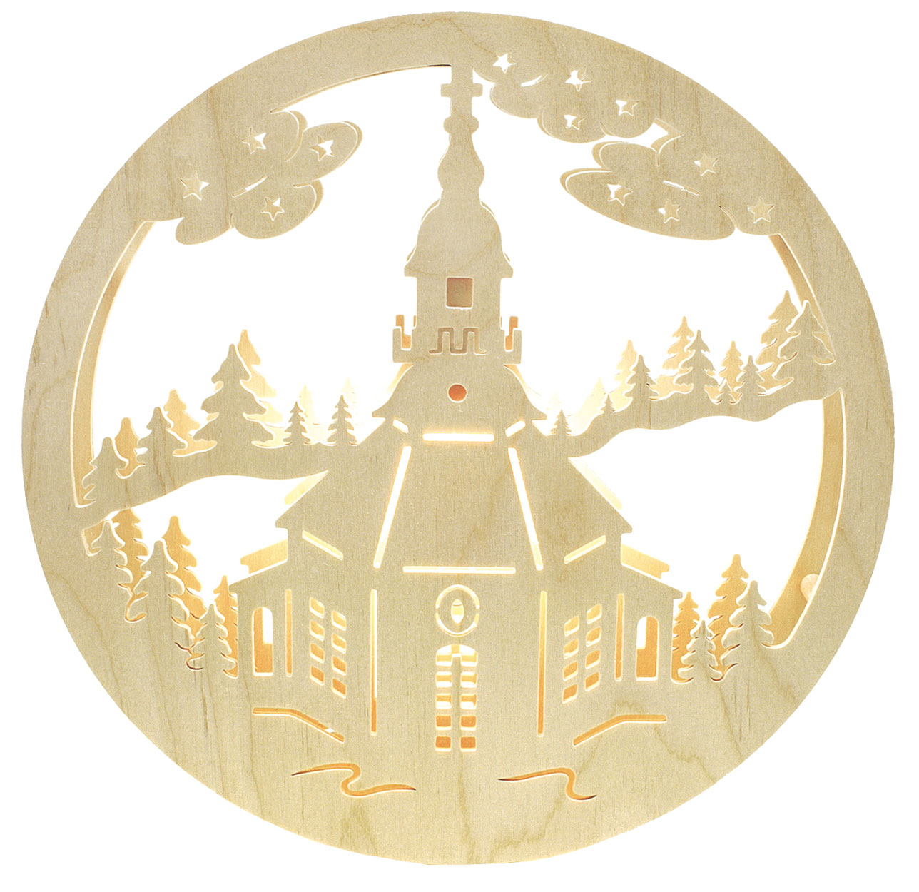 Fensterbild, beleuchtet, Kirche Seiffen Fensterbild, beleuchtet, Kirche Seiffen