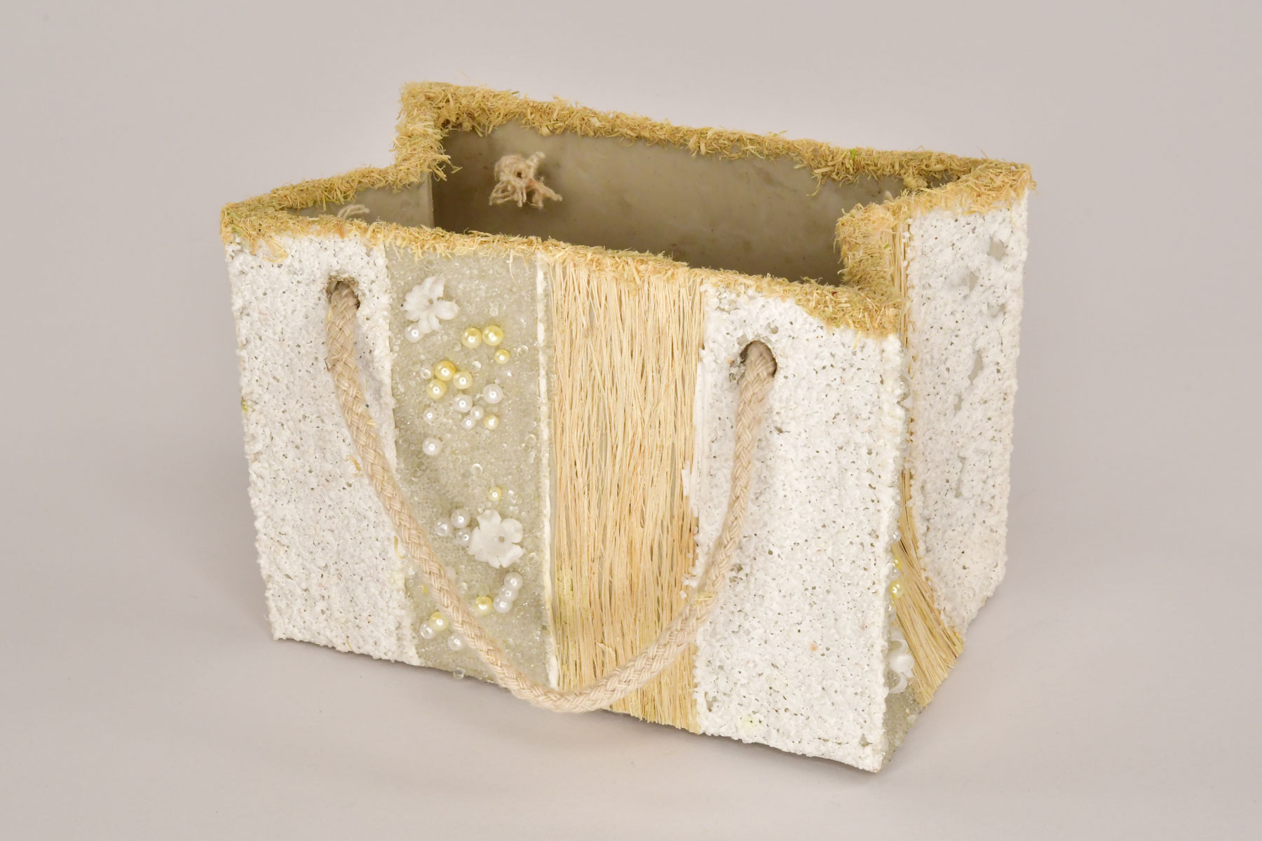 Pflanzgefäß Sisal mit Naturmaterialien Tasche rechteckig, klein