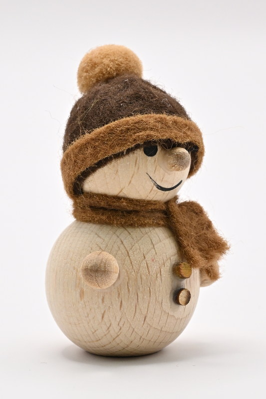 Natural snowman, standing, brown hat, H 5.5 cm