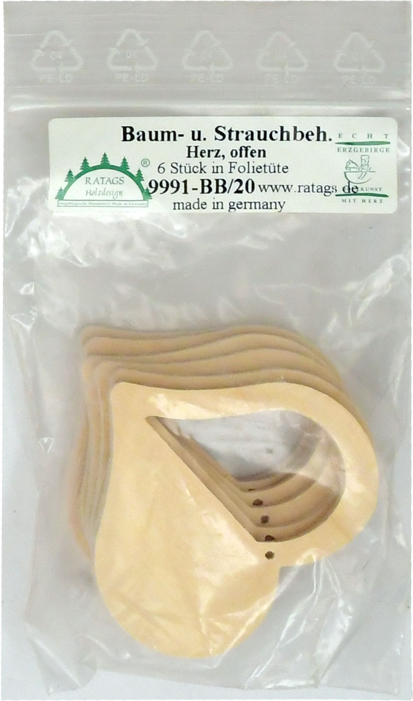 Miniature heart, open, 6 pieces.