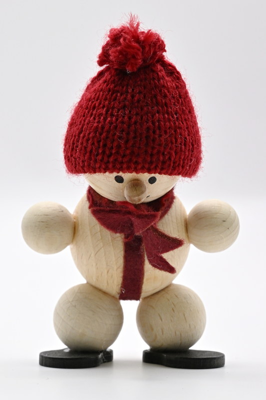 Snowman, red cap bent over, H 9 cm
