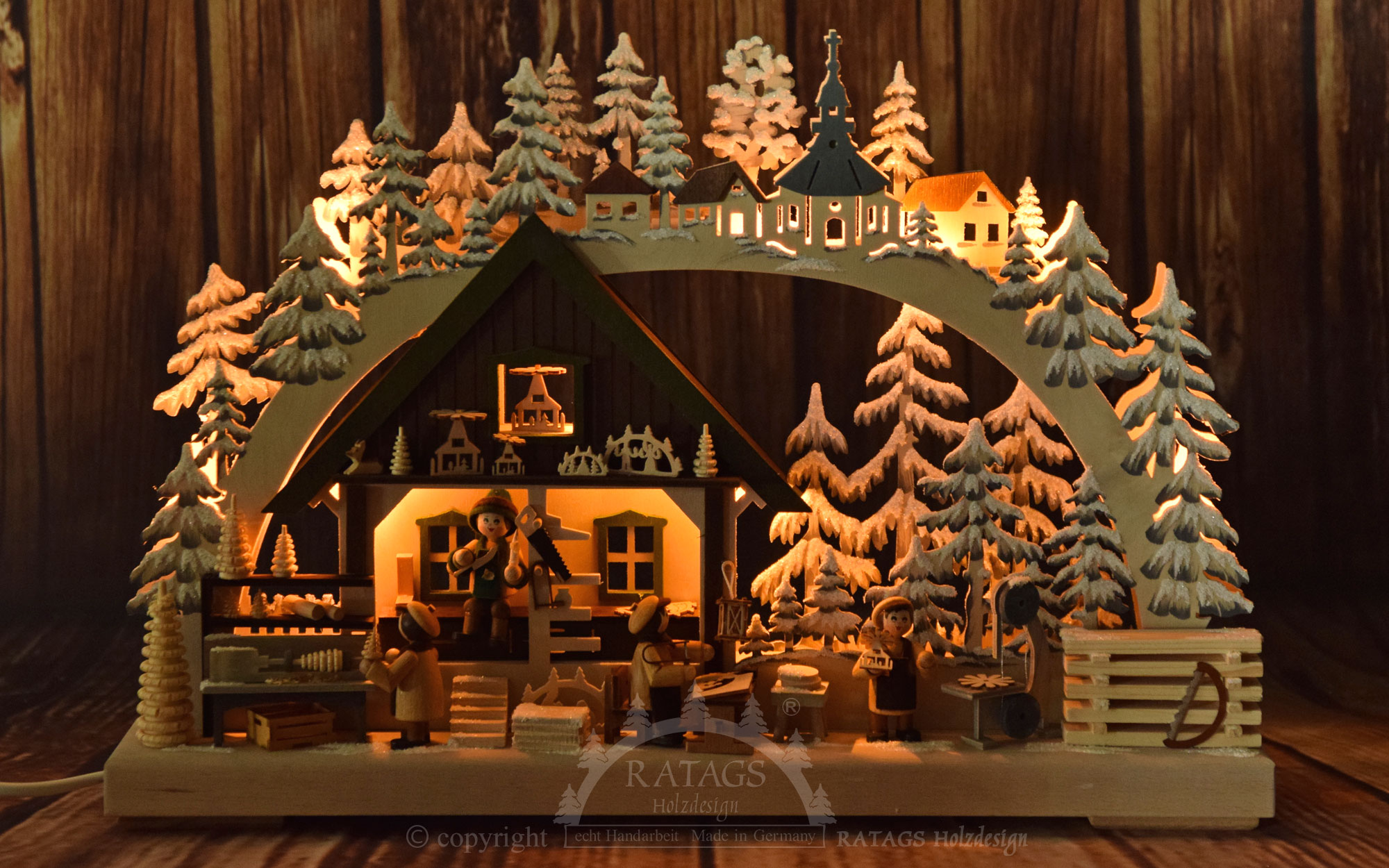 Arco luminoso 3D pequeño, artesanía de los Montes Metálicos, pintado a mano en gris, escarcha.