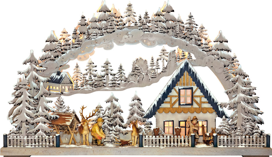 3D candle arch, large, onset of winter, hand-painted grey, hoarfrost