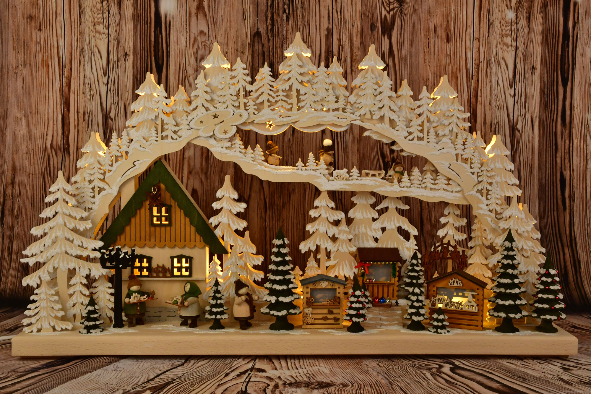 3D-Schwibbogen groß, Weihnachtsmarkt Raureif, Halb-USB
