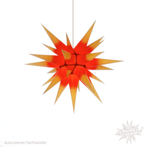 Herrnhut star i6, yellow with red core paper, 60 cm